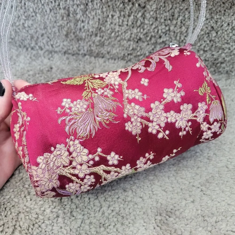 pyramid collection elegant berry brocade barrel handbag